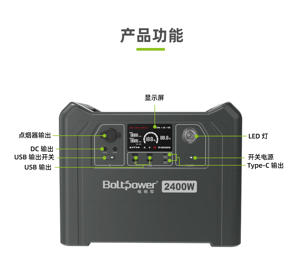 Boltpower電將軍BP240A 大容量2400W雙向快充戶外儲能電源_03